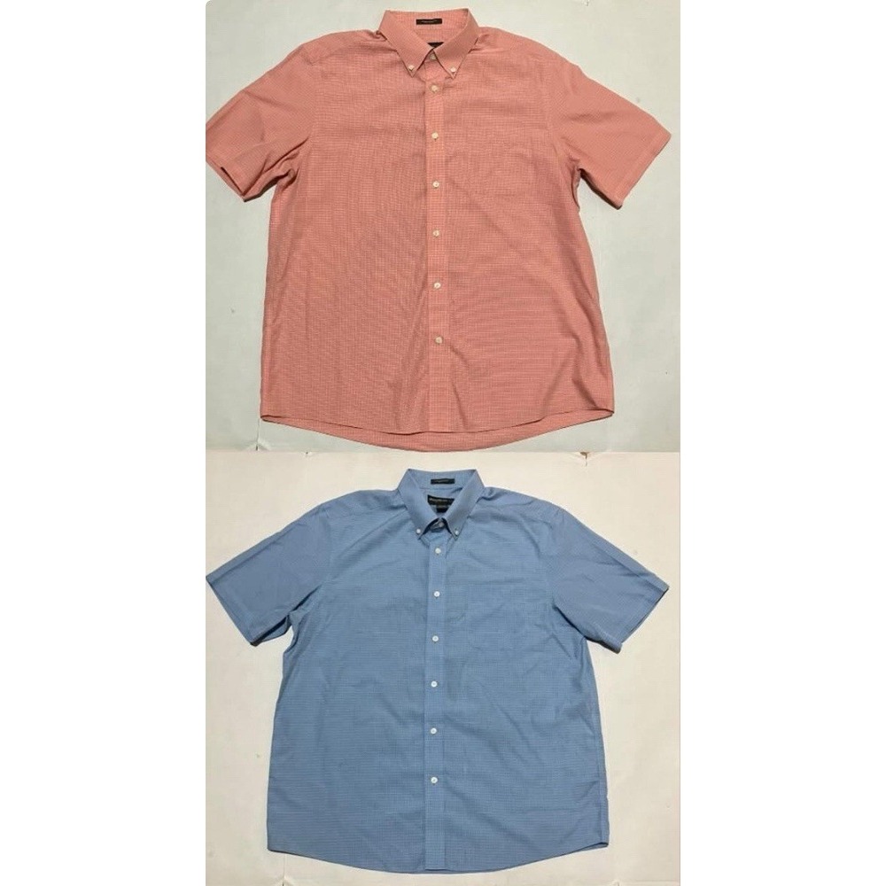 Lot Of 2 Eddie Bauer Mens Large Button Down Relaxed Fit Plaid Wrinkle Resistant
